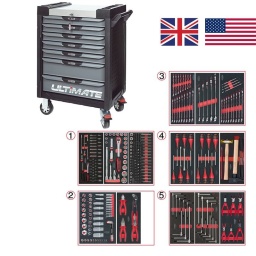 Servante d'atelier 7 tiroirs Ultimate
- Composition 311 outils; outillage idéal pour aviation, moto et auto anglaise et américaine
Tiroir 1 : Douille 1/4 - douille 1/2 - douille torx femelle et embouts 10mm torx, allen, xzn
Tiroir 2: douille cote en pouce, et cle allen en pouce, pinces
Tiroir 3: clés mixtes métrique et cote en pouce
Tiroir 4: tournevis plat cruciforme, martellerie
Trioir 5: cle allen en T , cle torx en T, pince circlips
Servante d'atelier kstools. série ultimate. est le modèle de desserte d'atelier. le plus haut de gamme  de la marque. ks tools. 
les tiroirs de la servante d'atelier ultimate, possedent un système de glissière à roulements à billes (résistance 45kg). Equipé du système "one by one"., ouverture d'un seul tiroir a la fois, vous pouvez deplacer votre servante d'atelier sans forcement l'a fermer a clé !
Les tiroirs de cette servante ont une grande capacité. 40cm de profondeur par 57cm de largeur, tout les tiroirs de cette servante d'atelier sont fournis avec un tapis mousse, a installer au fond. 
Le plan de travail des servantes d'atelier Ultimate est recouvert d'un plateau inox et de boitier "range visserie" sur les cotés,
Au niveau du chassis, les pans de cette servante d'atelier sont perfores, se qui vous permet l'instalation de nombreuses options. tel que. un dérouleur de papier, des crochets de fixations...
Cette gamme  de servante d'atelier repond parfaitement au rangement pour le mécanicien, carrossier, mais aussi pour les métiers de l'industrie (rangement d'outils de tours / fraiseuse...) ainsi que des domaines tel que le medical. l'aéronotique...
- construction a pans coupés renforçant la structure du bati
- système "one by one" antibasculement 
- panneau lateral déporté et pré-percé pour fixation de crochet et accessoires
- 2 roues fixes grand diamètre pour une meilleure stabilite et un déplacement aise sur tous types de sols
- 2 roues pivotantes avec système de freinage total
- plan de travail avec rangements et recouvert inox
- tiroirs sur glissieres à billes extra-resistant (45 kg par tiroir)
- tiroirs à ouverture totale
- fermeture totale et simultanee des tiroirs par serrure 
- poignée tubulaire de manutention
- finition "Ultimate"
Composition :
Module 54 pièces douilles et accessoires 1/4’’ ref : 713.1020     
- Cliquet réversible 72 dents
- 1x Poignée emmanchée 1/4’’
- 2x Rallonges 1/4’’ : L. 50 mm et L. 100 mm
- 1x Rallonge flexible : L. 150 mm
- 1x Poignée coulissante T : L. 115 mm
- 1x Cardan universel 1/4"
- 13x Douilles 1/4’’ : 4 - 4,5 - 5 - 5,5 - 6 - 7 - 8 - 9 - 10 - 11 - 12 - 13 - 14 mm
- 8x Douille longue 1/4" : 6 - 7 - 8 - 9 - 10 - 11 - 12 - 13
- 1x Porte embout 1/4" 
- 3x Embouts de vissage Fente 4 - 5,5 - 8 mm 
- 3x Embouts de vissage PHILLIPS® PH 1 - PH 2 - PH3 
- 2x Embouts de vissage POZIDRIV® PZ 1 - PZ 2 
- 6x Embouts de vissage 6 pans : 3 - 4 - 5 - 6 - 7 - 8  mm
- 7x Embouts de vissage TORX® profil E T10 - T15 - T20 - T25 - T27 - T30 - T40
​- 4x Embouts de vissage 12 pans : M4 - M5 - M6 - M8
Module de douilles et accessoires ULTIMATE 1/2'' , 24 pièces ref : 713.1024  
- 1 x Cliquet réversible 72 dents
- 2 x Rallonges : 125 - 250 mm
- 1 x Cadran universel 1/2"
- 1 x Bague coulissante 3/8" x 1/2"
- 17 x Douilles : 10 - 11 - 12 - 13 - 14 - 15 - 16 - 17 - 18 - 19 - 20 - 21 - 22 - 24 - 27 - 30 - 32 mm
- 2 x Douilles longues : 16 - 21 mm
Module d'embouts de vissage et douilles TORX, 88 pièces ref : 713.5010
- 5 x Douilles TORX 1/4" : E4 - E5 - E6 - E7 - E8
- 4 x Douilles TORX 3/8" : E10 - E11 - E12 - E14
- 3 x Douilles TORX 1/2" : E16 - E18 - E20
- 1 x Douille porte-embouts 1/4" x 1/4"
- 2 x Douilles porte-embouts : 3/8" - 10 mm et 1/2" - 10 mm
- 1 x Rallonge : 30 mm
- 3 x Embouts de vissage Fente : 25 mm x (5,5 - 6,5 - 8,0 mm)
- 3 x Embouts de vissage PHILLIPS : 25 mm x (PH1 - PH2 - PH3)
- 6 x Embouts de vissage PROZIDRIV : 25 mm x (PZ1 - 2 x PZ2 - 3 x PZ3)
- 3 x Embouts de vissage 6 pans : 25 mm x (4 - 5 - 6 mm)
- 15 x Embouts de vissage TORX percé : 25 mm x (2 x T10 - 3 x T15 - 2 x T20 - 3 x T25 - 3 x T30 - 2 x T40)
- 2 x Embouts de vissage Fente : 30 mm x (8 - 10 mm)
- 2 x Embouts de vissage PHILLIPS : 30 mm x (PH2 - PH3)
- 7 x Embouts de vissage 6 pans : 30 mm x (4 - 5 - 6 - 7 - 8 - 10 - 12 mm)
- 9 x Embouts de vissage TORX percé : 30 mm x (T20 - T25 - T27 - T30 - T40 - T45 - T50 - T55 - T60)
- 5 x Embouts de vissage 12 pans : 30 mm (M5 - bM6 - M10 - M12)
- 5 x Embouts longs 6 pans : 75 mm x (5 - 6 - 7 - 8 - 10 mm)
- 8 x Embouts longs TORX percé : 75 mm x (T20 - T25 - T27 - T30 - T40 - T50 - T55 - T60)
- 4 x Embouts longs 12 pans : 75 mm x (M6 - M8 - M10 - M12)
Module de douilles en pouces 1/4'' - 1/2'', 62 pièces ref : 712.1010  
- 1 x Rallonge : 125 mm
- 2 x Rallonges à verrouillage : 75 - 250 mm
- 10 x Douilles : 10 - 11 - 12 - 13 - 15 - 17 - 19 - 22 - 24 - 27 mm
- 4 x Douilles 6 pans : 14 - 16 - 18 - 21 mm
Module de pinces, 4 pièces ref : 713.4014
- 1 x Pince coupante diagonale : L. 160 mm
- 1 x Pince universelle : L. 180 mm
- 1 x Pince à bec demi-rond : L. 200 mm
- 1 x Pince multiprises à verrouillage : L. 250 mm
Module de clés mixtes ULTIMATE, 17 pièces ref : 713.2017
- 17 x Clés mixtes : 6 - 7 - 8 - 9 - 10 - 11 - 12 - 13 - 14 - 15 - 16 - 17 - 18 - 19 - 20 - 21 - 22 mm
Module de clés mixtes ULTIMATE, 5 pièces  ref : 713.2015
- 5 x Clés mixtes : 24 - 27 - 29 - 30 - 32 mm
Module de clés mixtes ULTIMATE en pouces, 13 pièces ref : 713.2016
- 13 x Clés mixtes : 1/4" - 5/16" - 11/32" - 3/8" - 7/16" - 1/2" - 9/16" - 5/8" - 11/16" - 3/4" - 11/16" - 3/4" - 13/16" - 7/8" - 15/16" 
Module de tournevis ULTIMATE Fente - POZIDRIV, 6 pièces ref : 713.5016
- 4 x Tournevis ULTIMATE Fente : 4 - 5,5 - 6,5 - 8 mm
- 2 x Tournevis ULTIMATE PROZIDRIV : PZ1 - PZ2
Module de tournevis ULTIMATE TORX, 6 pièces ref : 713.5013
- 6 x Tournevis ULTIMATE TORX : T10 - T15 - T20 - T25 - T30 - T40
Module d'outils de frappe manche bois, 9 pièces ref : 713.1101 
- 1 x Burin de carossier extra-plat : 250 mm
- 6 x Chasse goupilles brunis : 3 - 4 - 5 - 6 - 10 mm
- 1 x Marteau rivoir : 600g
- 1 x Maillet à embouts plastique interchangeables : 340g 
Module de clés mâles 6 pans à poignée en T, 8 pièces ref : 713.5017
-  8 x Clés mâles 6 pans à poignée en T : 2 - 2,5 - 3 - 4 - 5 - 6 - 8 - 10 mm
Module de clés mâles TORX à poignée en T, 9 pièces ref : 713.5018
- 9 x Clés mâles TORX à poignée en T : T10 - T15 - T20 - T25 - T27 - T30 - T40 - T45 - T50
Module de 6 pinces à Circlips ref : 713.5006
- 2 x Pinces à joncs extérieur : 10 - 25 mm, 19 - 60 mm
- 1 x Pince extérieur coudée : 16 - 60 mm
- 2 x Pinces intérieur droites : 12 - 25 mm, 19 - 60 mm
- 1 x Pince intérieur coudée : 19 - 60 mm
 
- poids 57kg
- dimension hors tout : l678xl459xh859 (hauteur avec roues 1035mm 
- roue dia 125mm larg 50mm 