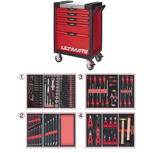 Servante Ultimate rouge 5 tiroirs avec composition 241 outils 
