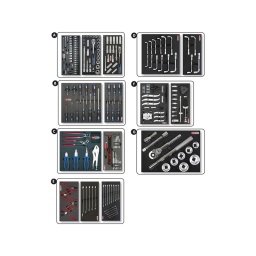 Composition de 227 outils ks tools en 15 modules.

- arretez de perdre vos outils. passez aux modules mousses !!!
- modules lavables et résistant aux hydrocarbures
- tailles des modules: 395x188mm 395x375mm - composition douilles 1/4 3/8 1/2 3/4
- pinces multi. coupante. circlips
- tournevis plat. cruci. torx
