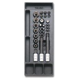 Module douilles/embouts torx male/femelle 32 pièces
- composition:
torx femelle 1/4 e4 a e10
torx femelle 1/2 e12 a e24
torx long t55-t70
embouts t6 a t55 (1/4 et 5/16)
- plateau thermoformé rigide 
- 1/4 de tiroir
- 367x147mm - qualité premium beta depuis 1939
