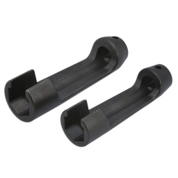 Douilles pour conduites d'injecteur de carburant, 2 pièces Douilles pour conduites d'injecteurs de carburant, 2 pièces : 19 mm et 22 mm. Carré de 3/8". Utilisées sur moteurs de camions ISB Cummins (à partir de 1998). Conviennent pour toute application sur écrou de raccord rapide de 19 mm à 22 mm. Couple maximal 30 ft-lb (40 N.m). Fini au phosphate noir ; en SCM440.