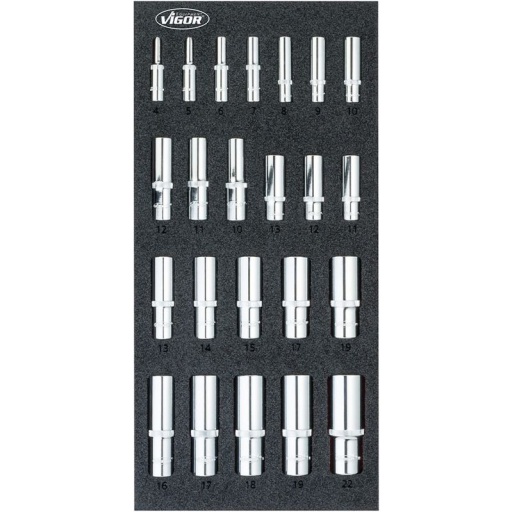 Module douilles longues 1/4 - 3/8 - 1/2, 23 pièces