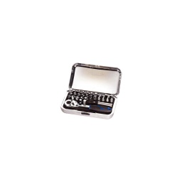 Coffret 31 pièces embouts 1/4 chrome plus

- chrome vanadium finition polie chrome plus
- cliquet equipe du système 
- cliquet 72 dents soit 5° de debatement
- poignée bicomposant ergonomique
- embouts en acier s2 ultra resistant
- mini coffret finition chromée avec sacoche de rangement  

composition :
- 1 cliquet 72 dents
- 1 porte embout magnétique
- 1 adaptateur 1/4 
- 28 embouts de vissages 
3 6pans 4-5-6
3 plats 4.5-5.5-6.5mm 8 cruciformes ph1-2ph2-ph3-pz1-2pz2-pz3
7 torx t10-t15-t20-t25-t27-t30-t40
7 torx perces t10-t15-t20-t25-t27-t30-t40

