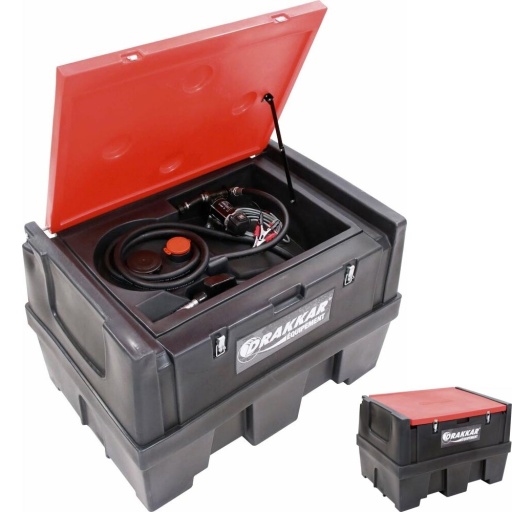 Cuve de ravitaillement gasoil PE 450L avec kit pompe &agrave; gasoil 12V 45 l/min et pistolet automatique/capot