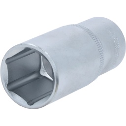6 pans
Système FlankTraction
Selon DIN 3124 / ISO 2725
Carré d'entraînement intérieur selon DIN 3120 / ISO 1174 avec encoche pour verrouillage par bille
Version longue
Pour une utilisation manuelle
Finition satinée
Chrome Vanadium