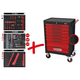 Composition de modules idéale pour usage universel
rangement ordonné des outils grâce aux emplacements précis
Avec rappel de fermeture et fonction SOFT CLOSE
Construction robuste en acier rigide - épaisseur 0,8 mm
Très grande stabilité
Parois latérales avec perçages pour accrocher divers accessoires
Système de fermeture centralisée par serrure
Glissière à roulements à billes
Ouverture 100% des tiroirs
Tiroirs avec caoutchouc anti-dérapant
Plan de travail avec insert en mousse de 10 mm
Poignée latérale en acier
Deux roues fixes Ø 125 mm
avec 2 roues directionnelles Ø 125 mm avec frein de roulement et de rotation
Poignées de tiroir pleine largeur
thermolaqué électrostatiquement
Combinable avec coffre à outils