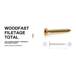 La Vis Woodfast
DEGOMETAL propose &eacute;galement la vis pour Agglom&eacute;r&eacute; Haute Performance : WOODFAST.
Elle est sp&eacute;cialement conseill&eacute;e lorsque le vissage s&rsquo;av&egrave;re difficile ou s&rsquo;effectue selon certaines contraintes : bois particuli&egrave;rement friable (agglom&eacute;rer grosses particules) ou dans des bois durs exotiques.

Avec la WOODFAST, le vissage dans les tranches de d&eacute;coupe et sur les bords devient possible et facile.

WOODFAST peut &ecirc;tre aussi utilis&eacute;e dans le domaine industriel avec alimentation en bol automatique.

La vis WOODFAST est la vis solution &agrave; vos assemblages difficiles.



T&ecirc;te double c&ocirc;ne &eacute;vitant le risque de rupture sous la t&ecirc;te lors du vissage dans des bois durs.
 

Partie haute non filet&eacute;e pour accro&icirc;tre le placage des pi&egrave;ces &agrave; assembler (Uniquement sur la vis WOODFAST filetage partiel).
 

Filetage lubrifi&eacute; pour une meilleure p&eacute;n&eacute;tration lors du vissage.
 

Deux entailles coupantes : l&rsquo;une pour percer le bois lors du vissage afin d&rsquo;&eacute;viter tout risque de fendage. L&rsquo;autre, pour r&eacute;colter les d&eacute;bris du per&ccedil;age et ainsi &eacute;viter un &eacute;ventuel gonflement du bois.

 

Pointe fine pour un d&eacute;part de vissage rapide et pr&eacute;cis.

goscrew-woodfast
T&ecirc;te frais&eacute;e crant&eacute;e pour un noyage total de la t&ecirc;te dans le bois.

WOODFAST est la solution
&agrave; vos assemblages difficiles

Domaines d'application et exemples
Les constructions m&eacute;caniques pour l&rsquo;isolation phonique du compartiment moteur
La fixation de profil&eacute;s (d&eacute;coratifs)
L&rsquo;&eacute;tanch&eacute;it&eacute; de cabines
La construction de chaudi&egrave;res et d&rsquo;appareils pour la fixation des fonds
Les recouvrements en fine t&ocirc;le,
Le plaquage pour la protection de couches isolantes
La fixation des plaques de recouvrement des carrosseries de r&eacute;frig&eacute;rateurs et des cong&eacute;lateurs, lave-linge et lave-vaisselle.
Les cloisons de s&eacute;paration et d&rsquo;isolation
Les canaux de ventilation