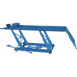 Table &eacute;l&eacute;vatrice hydraulique 450kg pour moto
Table &eacute;l&eacute;vatrice avec pompe manuelle.

Pour moto, scooters.

Largeur
680mm
Capacit&eacute;
450kg
Hauteur de levage min
175mm
Hauteur de levage max
750mm
Dimensions rampe
650x680mm
Dimensions plateau
2200x680mm
Longueur
2200mm
Poids 
147KG
