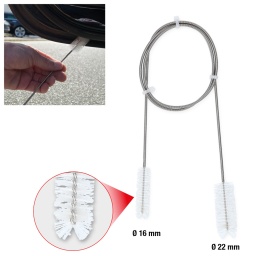 Convient parfaitement pour le nettoyage de tubes, tuyaux ou siphons étroits
Utilisable des deux côtés
Tige en Inox flexible
Brosse en nylon