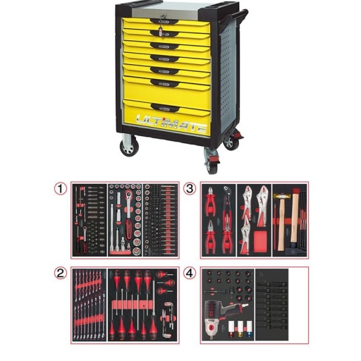 Servante Ultimate jaune 7 tiroirs avec composition 263 outils avec clé choc monster