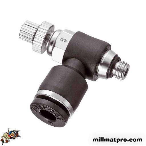 Régleur débit mâle cylind.à molette bidirectionnel 6mm m5