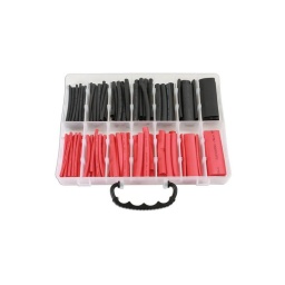 Assortiment de manchons thermorétractables adhésives - 144 pcs
  Manchons thermorétractable adhésives noires et rouge
  Ratio de rétrécissement 3-1. Etanche
  Découpe de 89mm - Taille 3.2mm, 4.8mm, 6.4mm, 7.9mm, 9.5mm,
12.7mm plus 19.1mm en rouge et noir
  Matériel : polyoléfine, Courant maximal 600 Volts - Conforme ROHS