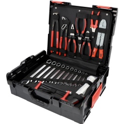 L-BOXX avec jeu d’outils universels 1/4+ 1/2 165 pcs
Système FlankTraction
Finition satinée
Chrome Vanadium
Livré dans une L-BOXX 136 pratique
Dimensions extérieures : 442 x 357 x 151 mm
Dimensions intérieures : 378 x 311 x 99,5 mm
Boîtier ABS résistant aux chocs et aux coups
Forme ergonomique pour un travail confortable et sûr.
Robuste et résistant contre les projections d’eau pour une utilisation mobile
Poignées de transport pouvant supporter une charge maximale de 40 kg
Couvercle pouvant supporter une charge maximale de 100 kg
Des inserts sur mesure sécurisent l’outil et le protègent de manière fiable pendant le transport
Des languettes auto-agrippantes flexibles maintiennent l’outil en toute sécurité
Accès rapide grâce à une organisation structurée : tout est immédiatement à portée de main
Poignée de transport intégrée confortable pour une manipulation facile
Empilable et entièrement compatible avec toutes les tailles et variantes de L-Boxx (par ex. Bosch ou aménagements de véhicules Sortimo)
Des fermetures latérales à clic brevetées permettent une fixation simple et sûre, même directement dans le véhicule
Combinable de manière flexible : idéal pour les ateliers, les interventions extérieures et les véhicules de service
Rangement clair des outils, des accessoires et des petites pièces : chaque chose est à sa place
Plus d’efficacité au quotidien grâce à un rangement structuré et un empilage modulaire
Transport sûr sans risque de glissement : protection contre les chocs même en cas d’utilisation mobile
Composition :
115.1012 1 x Pince coupante diagonale ERGOTORQUE, 160 mm
115.1021 1 x Pince universelle ERGOTORQUE, 180 mm
115.1024 1 x ERGOTORQUE Pinces à bec demi-rond, 200mm
115.1231 1 x Multifunction pliers for insulated and non insulated cable...
115.2001 1 x Water pump pliers, 240mm, 10"
116.1400 1 x Tenailles russes, 250mm
118.0075 1 x Universal shear, serrated, 145mm
142.1330 1 x Marteau rivoir manche Hickory, 300 g
151.3220 1 x Ball ended hexagon key wrench set,extra long,9 pcs
159.1002 1 x Tournevis ERGOTORQUE+, fente, 3 mm, 155 mm
159.1005 1 x Tournevis ERGOTORQUE+, fente, 5,5mm, 205mm
159.1008 1 x Tournevis ERGOTORQUE+, fente, 6,5mm, 230mm
159.1020 1 x Tournevis ERGOTORQUE+, PH1, 180 mm
159.1021 1 x Tournevis ERGOTORQUE+, PH2, 205 mm
159.1041 1 x Tournevis ERGOTORQUEplus, PZ 2, 205mm
159.1198 1 x ERGOTORQUEplus 1/4" bit screwdriver 205mm
204.5430 1 x Niveau rectangulaire en aluminium avec fiole de déclivité, L.300 mm
300.0114 1 x Mètre à ruban avec blocage noir-rouge, 5 mx19mm
500.7106 1 x Tournevis électroniques, PH00x2mm
500.7107 1 x Tournevis électroniques, PH 0x2,4
500.7108 1 x Tournevis électroniques, fente, 1,4mm
500.7109 1 x Tournevis électroniques, fente, 2,0mm
500.7110 1 x Tournevis électroniques, fente, 2,4mm
500.7125 1 x Tournevis électroniques, PH 1x 3,5
517.0608 1 x Clé mixte coudée, 8mm
517.0610 1 x Clé mixte coudée, 10mm
517.0611 1 x Clé mixte coudée, 11mm
517.0612 1 x Clé mixte coudée, 12mm
517.0613 1 x Clé mixte coudée, 13mm
517.0614 1 x Clé mixte coudée, 14mm
517.0615 1 x Clé mixte coudée, 15mm
517.0617 1 x Clé mixte coudée, 17mm
517.0619 1 x Clé mixte coudée, 19mm
517.0622 1 x Clé mixte coudée, 22mm
550.1000 1 x Telescopic magnetic lifter, 130-630mm
907.2130 1 x Small hand saw frame, 150mm
907.2131 3 x Universal sawblade for small handsaw frame, 150mm
907.2135 1 x Universal snap off blade knife 18 mm
907.2166 1 x Snap off blades 0,5x18x100 mm, dispenser with 10 pieces
911.2060 1 x 1/4" CLASSIC Bit set, 32 pcs
911.2188 1 x Insulated voltage tester 150 - 250 V, 145mm
911.3802 1 x Rallonge 3/8'', moletée, 150mm
911.3850 1 x 3/8" Universal joint 10,32 €
911.3894 1 x Douille porte-embouts 3/8'' pour embouts1/4''
912.3892 1 x Cliquet réversible 3/8'', 72 dents
917.3806 1 x Douille 3/8'' 6 pans, 6mm
917.3807 1 x Douille 3/8'' 6 pans, 7mm
917.3808 1 x Douille 3/8'' 6 pans, 8mm
917.3809 1 x Douille 3/8'' 6 pans, 9mm
917.3810 1 x Douille 3/8'' 6 pans, 10mm
917.3811 1 x Douille 3/8'' 6 pans, 11mm
917.3812 1 x Douille 3/8'' 6 pans, 12mm
917.3813 1 x Douille 3/8'' 6 pans, 13mm
917.3814 1 x Douille 3/8'' 6 pans, 14mm
917.3815 1 x Douille 3/8'' 6 pans, 15mm
917.3816 1 x Douille 3/8'' 6 pans, 16mm
917.3817 1 x Douille 3/8'' 6 pans, 17mm
917.3818 1 x Douille 3/8'' 6 pans, 18mm
917.3819 1 x Douille 3/8'' 6 pans, 19mm
917.3821 1 x Douille 3/8'' 6 pans, 21mm
917.3822 1 x Douille 3/8'' 6 pans, 22mm
917.3824 1 x Douille 3/8'' 6 pans, 24mm
970.0580 1 x Sachet de colliers nylon transparents 100 x 2,5 mm