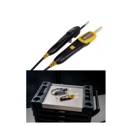 Vérificateur d'absence de tension, avec pointes de touches IP2X - VAT
Pour vérifier l'absence de tension dans le cadre de la consignation
Gamme de tension : 12 à 1000 V DC et AC (15 à 60 Hz)
Système de rétractation des fourreaux IP2X via gâchette au dos pour une maîtrise totale et une sécurité visuelle au point de contact
Ecran LED extra lumineux pouvant être lu à la lumière du soleil
Cordon en silicone double isolation très souple
Diode d'éclairage de la zone de contact
Alarme sonore à son discontinu jusqu'au niveau 230 V puis continu au delà de 400 V
Conforme à la norme IEC IEN 61243-3 (DIN VDE 0682-401)
Norme IP65 - protection contre les projections liquides
CAT IV, affichage jusqu'à 1000 V
2 piles AAA incluses
Pochette de rangement
Fonctions : Auto-test
Recherche de phase en mode unipolaire via n'importe quelle pointe
Affichage de la polarité
Test de continuité (<80 Ω)