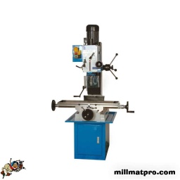 Capacite maxi de perçage : 40 mm capacité maxi de surfaçage : 80 mm rotation tête : +/- 90°
col de cygne : 285 mm cône : cm4/b16
course broche/table : 450 mm course broche : 130 mm nombre de vitesses : 6
gamm 
de vitesses : 80 ~ 1250 tr/m2
dimm table : 800x240 mm rainure en t : 16 mm course transversale : 225 mm course longitudinale : 570 mm puissance : 1100 w
dimensions
emballage : 765x900x1160 mm poids : 360 kg
caracteristiques :
o grande tables. butees de réglage.
o ajustement fin de l'avance
verticale.
o livre avec :
tire barre/rondelles
protecteur pour le mandrin
vis. cles
cone cm4-b16
1 chasse-cone
Clés allen
manuel d'instruction
certificat ce.