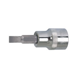 Douille tournevis plat 1/4 chrome plus 4mm 
- longueur 37mm - profil strie
- finition polie chromee