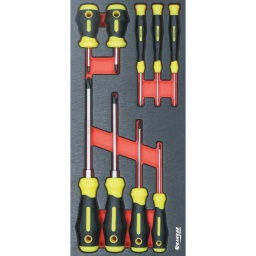 Module mousse 395x178mm métal tournevis Philips 9 pcs
Composition :
Module plein composé de 7 outils :-
9 tournevis Phillips® (PH0x75-PH1x100-PH2x125-PH3x150-PH1x38-PH2x38-PH00x50-PH0x50-PH1x50)
DIMENSIONS
395x178x32mm
