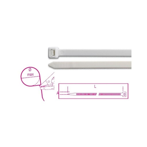 Collier en nylon autoextinguible, couleur blanche 4,8x200mm
