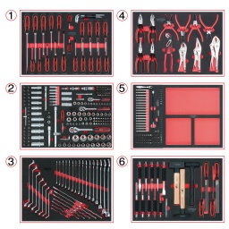 Composition de modules id&eacute;ale pour usage universel
adapt&eacute; pour 6 tiroirs de servantes d'atelier
Rangement ordonn&eacute; gr&acirc;ce &agrave; une d&eacute;coupe
R&eacute;sistant aux hydrocarbures et aux produits chimiques
Insert en mousse bicolore haute r&eacute;sistance

