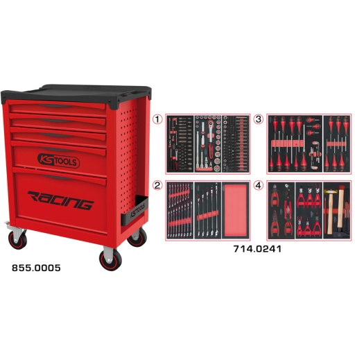 Servante RACING 5 tiroirs équipée de 241 outils