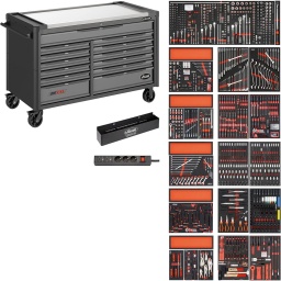 Servante d'atelier antibasculement XXL 1299 pièces, plateau inox
Données techniques pour V4481-XXL/929Dimension: 1625 x 695 x 1017 mmPlateau de travail : acier inoxydableNombre d'outils : 1299Capacité de charge (statique): 1000 kgPoids de la servante d'atelier : 181 kgProtection anti-choc de servante d'atelier:Tous les bords avec protection anti-chocDimensions de la garniture / taille de tiroir:LD (569 x 570 mm)XD (790 x 570 mm)XXD (1450 x 569 mm)Ouverture de tiroir %:100%Capacité de charge de tiroir plat:30 kgCapacité de charge par tiroir: 60 kgVerrouillage de tiroir:Verrouillage anti-basculement - on ne peut ouvrir qu’un tiroir à la foisFermeture de tiroir:Verrouillage central avec serrure à cylindre
