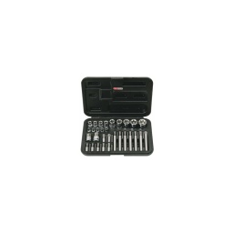 Coffret de douilles tournevis torx perce

- embout en acier s2

- composition :
5 douilles 1/4 e4-5-6-7-8
4 douilles 3/8 e10-11-12-14
5 douilles 1/2 e16-18-20-22-24
2 adaptateurs 3/8-1/2 10mm 7 embouts torx percé 30mm t20-25-30-40-45-50-55
7 embouts torx percé 75mm t20-25-30-40-45-50-55