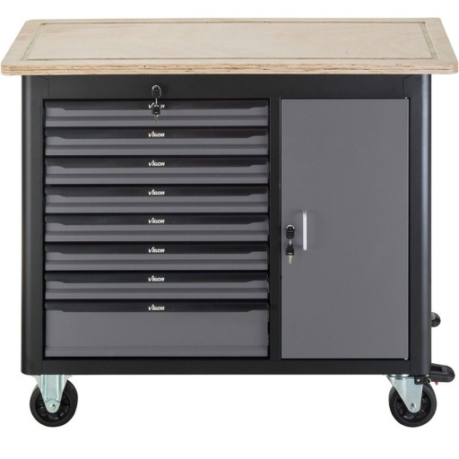 Servante d'atelier 8 tiroirs antibasculement vigor V1000 établi, plateau bois