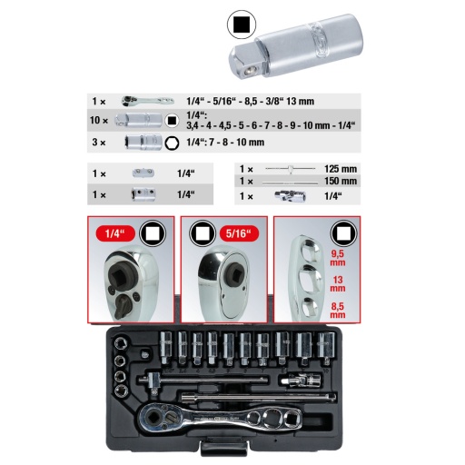 Coffret de douilles pour frigoriste 19 pcs