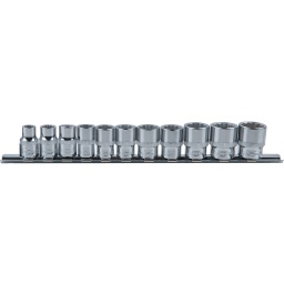 12 pans
Système FlankTraction
Selon DIN 3124 / ISO 2725
Carré d'entraînement intérieur selon DIN 3120 / ISO 1174 avec encoche pour verrouillage par bille
Pour une utilisation manuelle
Finition chromée
Comprend un rail de rangement