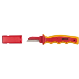 Isolation selon IEC 60900
Poignée bi-composant
Lame droite et robuste partiellement isolée
Lame droite
Manche de sécurité en matière plastique anti-chocs
Avec capuchon de protection