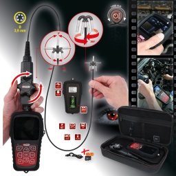 Cam&eacute;ra HD 3,9 mm
6 mini-LEDS et variateur de lumi&egrave;re
Syst&egrave;me transportable et autonome
Maniement optimum d&ucirc; &agrave; la possibilit&eacute; de travailler avec le bloc d&rsquo;alimentation autonome
Sondes insensibles &agrave; la courbure, car sans fibre optique
Temp&eacute;rature de fonctionnement de -10? &agrave; +60?
Grand angle de vision gr&acirc;ce &agrave; la cam&eacute;ra sp&eacute;ciale situ&eacute;e dans la t&ecirc;te de sonde
Tr&egrave;s bonne qualit&eacute; d'image et de vid&eacute;o
Possibilit&eacute; d'enregistrement sous format JPEG
Enregistrements vid&eacute;o au format AVI
Utilisable dans de nombreux cas
Avec batterie int&eacute;gr&eacute;e, t&eacute;moin de charge et lumi&egrave;re
Autonomie d'environ 150 minutes
Le chargement de l&rsquo;appareil s&rsquo;effectue par USB
Carte m&eacute;moire 32&nbsp;Go incluse
Livr&eacute; dans un sac de transport
