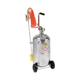 Appareils pour le nebulisation atoxique de liquides detergents a basse densite comm  huiles lubrifiantes et liquides similaires.
-efficaces pour le lavage de véhicules.le graphitage. la lubrification.la distribution d'huiles de decoffrage etc...
-capacite 24 l
-5m de tuyau de distribution
-longueur de la lance 0.65m
-avec indicateur de niveau
-dimensions
profondeur : 28 cm
largeur : 33 cm
hauteur : 92 cm
en inox brillant aisi 304
poids : 12.8kg
- possibilité d'utiliser des liquides agressifs comm  des solutions acides
- une fois remplis de liquide au 3/4 de leur capacité et pressurises avec de l'air a 6-8 bar. ils fonctionnent de maniere autonome sans besoin de branchement continu au reseau d'air comprime.