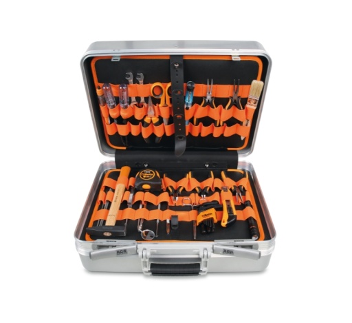Boite outils en aluminium avec assortiments d’outils pour la maintenance électronique et électrotechnique