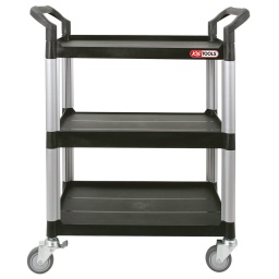 Matière plastique très résistante
Sans vis - facilement assemblable
Ecartement entre les plateaux : 30 cm
4 roues directionnelles Ø 100 mm dont 2 avec freins