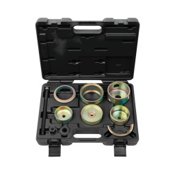 Outils pour silent-blocs vag
- pour le montage et le démontage des silent-blocs de l'essieu arrière
- s'utilise avec un vérin de force mecanique
- coffret de rangement
utilisation : 
audi a3; 
volkswagen golf 4; 
©koda oktavia >1997 
seat leon; toledo >2001
attention : les tiges filetees doivent etre graissees avant leur utilisation. une surcharge peut entrainer une deformation du materiel. contrôler regulierement le couple de serrage avec une clé dynamométrique.
composition :
bague. dia 68.7 mm bague. dia 76.6 mm bague. dia 83.8 mm bague. dia 90.0 mm bague. dia 90.3 mm bague. dia 96.3 mm bague. dia 97.9 mm anneau. dia 40.0 mm vis de force m12x1.5 avec écrou et contre-ecrou