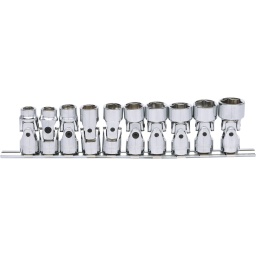 6 pans
Système FlankTraction
Carré d'entraînement intérieur selon DIN 3120 / ISO 1174-1 avec encoche pour verrouillage par bille
Cardans vissés
Pour une utilisation manuelle
Finition chromée
Chrome Vanadium
Comprend un rail de rangement