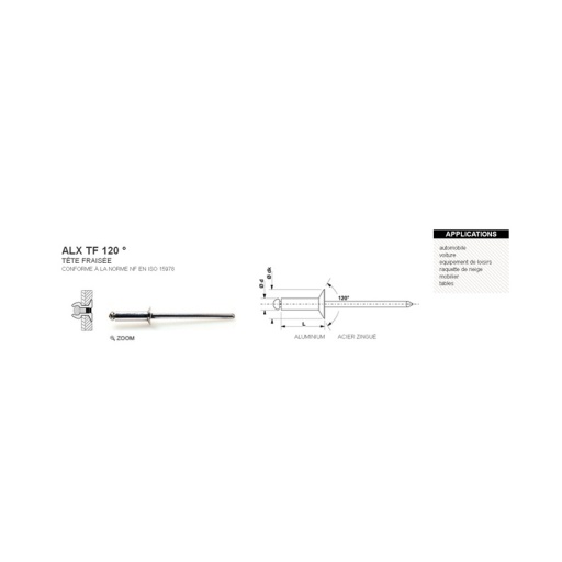 Rivet aveugle alx tf tête fraisée 120° 4 x 12mm 