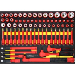 Isolation selon IEC 60900
Jeu de rangements Taille M
Convient pour les servantes d&rsquo;atelier
rangement ordonn&eacute; des outils gr&acirc;ce aux emplacements pr&eacute;cis
R&eacute;sistant aux hydrocarbures et aux produits chimiques
Insert en mousse tricolore haute r&eacute;sistance
