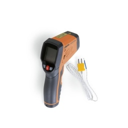Thermomètre digital à infrarouge avec système de pointage laser double 1000 °C
CARACTÉRISTIQUES TECHNIQUES
Gamme de température : -50 ÷ 1000 °C (-58 ÷ 1832 °F)
Résolution afficheur : 0,1 °C (0,1 °F) 
Émissivité : 0,1 ÷ 1 réglable
Précision : -50 ÷ 20 °C (+/- 3,5 °C); 20 ÷ 300 °C (+/-1% ou 1 °C); 300 ÷ 1000 °C (+/-1,5 %)
Résolution optique (D:S) : 20:1
Température d'exercice : 0 ÷ 50 °C
Température de stockage : -10 ÷ 60 °C
Alimentation : 2 piles 1,5 V (type AAA)
Caractéristiques
- Fonction de détection rapide
- Mesures précises sans contact
- Visée laser circulaire
- Surface plate unique, design de logement moderne
- Certifié IP54 pour la poussière et l'eau
- Test de chute de 2 Mt
- Conservation automatique des données
- Emissivité réglable numériquement de 0,10 à 1,0 e Affichage de la température MAX, MIN, AVG, DIF
- Écran LCD rétro-éclairé
- Plage de sélection automatique et résolution d'affichage 0,1 ° C
(0,1 ° F) e Régler les alarmes haute et basse
- Entrée de type K