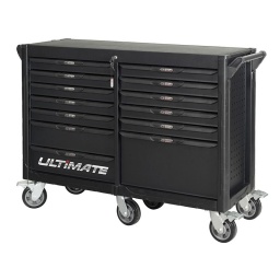 Etabli. servante d'atelier mobile 13 tiroirs

- 2 roues fixes grand diamètre pour une meilleure stabilite et un déplacement aise sur tous types de sols
- 4 roues pivotantes. dont 2 avec système de freinage total
- tiroirs sur glissieres à billes extra-resistant 
dimensions tiroirs 580x400mm :
droit: 5 hauteur 55mm 1 hauteur 290mm gauche: 5 hauteur 55mm 2 hauteur 140mm - fermeture totale et simultanee des tiroirs par serrure 
- poignée tubulaire de manutention
- finition noir mat

- dimensions lxlxh: 1306x459x859mm (sans roues) 1020mm avec roues - résistance : 1000kg
- poids 112kg