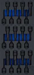 Embouts pour têtes de vis à six pans femelle, profil T (pour Torx) et polygone femelle (pour XZN)Composition de jeu compacteConvient pour visseuse manuelle et visseuse à percussionAvec empreinte pour goupille de calage et bague en caoutchoucInsert en mousse dure robuste de haute qualitéLes outils sont rangés dans les compartiments de l’insert en mousse dure qui les protège contre tout déplacementChaque outil a sa place individuelle correspondantePour toutes les servantes d’atelier de BGSProfil d’empreinte 1 : six pans femelleProfil d’empreinte 2 : profil T (pour Torx)Profil d’empreinte 3 : polygone femelle (pour XZN)Profil d’entraînement : Carré femelleTaille du profil d’entraînement, métrique : 12,5 mmTaille du profil d’entraînement, impérial : 1/2"Matière : acier chrome-molybdèneContenu de la livraison 1 douille à embouts à choc | longueur 75 mm | entraînement carré femelle 12,5 mm (1/2") | six pans femelle 5 mm (art. 5481-M5)1 douille à embouts à choc | longueur 75 mm | entraînement carré femelle 12,5 mm (1/2") | six pans femelle 6 mm (art. 5481-M6)1 douille à embouts à choc | longueur 75 mm | entraînement carré femelle 12,5 mm (1/2") | six pans femelle 8 mm (art. 5481-M8)1 douille à embouts à choc | longueur 75 mm | entraînement carré femelle 12,5 mm (1/2") | six pans femelle 10 mm (art. 5481-M10)1 douille à embouts à choc | longueur 75 mm | entraînement carré femelle 12,5 mm (1/2") | six pans femelle 12 mm (art. 5481-M12)1 douille à embouts à choc | longueur 75 mm | entraînement carré femelle 12,5 mm (1/2") | six pans femelle 14 mm (art. 5481-M14)1 douille à embouts à choc | longueur 75 mm | entraînement carré femelle 12,5 mm (1/2") | six pans femelle 17 mm (art. 5481-M17)1 douille à embouts à choc | longueur 75 mm | entraînement carré femelle 12,5 mm (1/2") | six pans femelle 19 mm (art. 5481-M19)1 douille à embouts à choc | longueur 75 mm | entraînement carré femelle 12,5 mm (1/2") | profil T (pour Torx) T30 (art. 5480-T30)1 douille à embouts à choc | longueur 75 mm | entraînement carré femelle 12,5 mm (1/2") | profil T (pour Torx) T40 (art. 5480-T40)1 douille à embouts à choc | longueur 75 mm | entraînement carré femelle 12,5 mm (1/2") | profil T (pour Torx) T45 (art. 5480-T45)1 douille à embouts à choc | longueur 75 mm | entraînement carré femelle 12,5 mm (1/2") | profil T (pour Torx) T50 (art. 5480-T50)1 douille à embouts à choc | longueur 75 mm | entraînement carré femelle 12,5 mm (1/2") | profil T (pour Torx) T55 (art. 5480-T55)1 douille à embouts à choc | longueur 75 mm | entraînement carré femelle 12,5 mm (1/2") | profil T (pour Torx) T60 (art. 5480-T60)1 douille à embouts à choc | longueur 75 mm | entraînement carré femelle 12,5 mm (1/2") | profil T (pour Torx) T70 (art. 5480-T70)1 douille à embouts à choc | longueur 75 mm | entraînement carré femelle 12,5 mm (1/2") | profil T (pour Torx) T80 (art. 5480-T80)1 douille à embouts à choc | longueur 75 mm | entraînement carré femelle 12,5 mm (1/2") | polygone femelle (pour XZN) M5 (art. 5482-M5)1 douille à embouts à choc | longueur 75 mm | entraînement carré femelle 12,5 mm (1/2") | polygone femelle (pour XZN) M6 (art. 5482-M6)1 douille à embouts à choc | longueur 75 mm | entraînement carré femelle 12,5 mm (1/2") | polygone femelle (pour XZN) M8 (art. 5482-M8)1 douille à embouts à choc | longueur 75 mm | entraînement carré femelle 12,5 mm (1/2") | polygone femelle (pour XZN) M10 (art. 5482-M10)1 douille à embouts à choc | longueur 75 mm | entraînement carré femelle 12,5 mm (1/2") | polygone femelle (pour XZN) M12 (art. 5482-M12)1 douille à embouts à choc | longueur 75 mm | entraînement carré femelle 12,5 mm (1/2") | polygone femelle (pour XZN) M14 (art. 5482-M14)1 douille à embouts à choc | longueur 75 mm | entraînement carré femelle 12,5 mm (1/2") | polygone femelle (pour XZN) M16 (art. 5482-M16)1 douille à embouts à choc | longueur 78 mm | entraînement carré femelle 12,5 mm (1/2") | polygone femelle (pour XZN) M18 (art. 5184-M18)