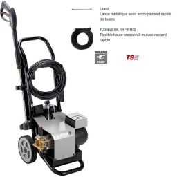 Nettoyeur haute pression pro, pourvu d'un moteur 4 pôles délivrant 1450 tr/min avec protection thermique
- Pompe axiale avec 3 pistons céramique, tête de pompe en laiton avec vanne by-pass incorporée
- Le clapet d'aspiration et refoulement est en acier inox
- Reservoir detergent pour aspiration indirect
- Régulateur de pression avec manomètre à bain de glycerine
- Support accessoire et flexible, poignée ergonomique
- Pression 130 bas
- Débit 540l/h
- Puissance 2800w
- Temp entrée eau max 40C°
- Dimensions 43x50x85cm / 28kg