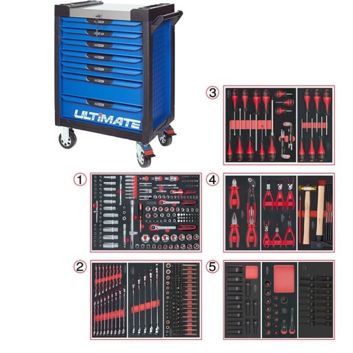 Servante Ultimate bleu 7 tiroirs avec composition 384 outils