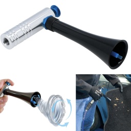 Soufflette compacte dotée d'une buse à tête en forme de trompette qui abrite un tuyau d'air rotatif, créant un flux d'air en forme de vortex pour éliminer la poussière et les débris. 
Idéal pour le nettoyage et l'entretien de l'intérieur des voitures, y compris la sellerie, la garniture de toit, les tapis de voiture, les tableaux de bord, etc. 
Convient aux mécaniciens, carrossiers et spécialistes du detailing automobile.

Soufflette en aluminium, doté d'une buse à tête en forme de trompette, qui crée un entonnoir d'air tourbillonnaire pour souffler la poussière et les débris.
Dimensions : 156 x 104 x 42 mm. Poids : 171 g.
Filetage : BSP 1/4". À utiliser avec les raccords de conduite d'air Connect (références 30951, 37096 ou 30954).
Vitesse à vide : 5500 tr/min. Pression de service : 6,2 bar (90 psi). Pression max. : 8 bar (116 psi).
Conforme aux normes EN ISO 20643. 
Consommation d'air : 170 l/min (6CFM). 
Niveau sonore : 100 dB.