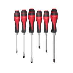 Jeu 6 tournevis traversants
nouveau design de manche tri-matiere ergonomique et résistant aux chocs
manche résistant aux hydrocarbures et aux produits chimiques
insert métallique pour une protection optimale de la zone de frappe
ecrou 6 pans pour assistance au desserage avec clé a fourche
lame traversante en acier svcm
5.5 - 6.5 - 8 mm ph1 - ph2 - ph3