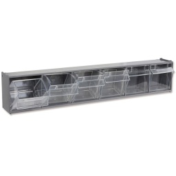 6 bacs de rangement en matière plastique, avec support
​- Dimension interne de la cuve 80x60 mm
- adaptable sur les panneaux porte-outils perforés des C45 et RSC55
- 970 g
- 600x110x80 mm