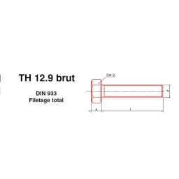 Vis tête héxagonale qualité 12.9 brut filetage total du diamètre 5 à 36mm
Din 933