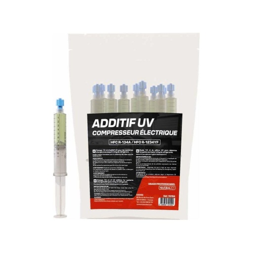 Additif UV seringue de 7,5ml pour les compresseurs electrique lot de 12 pcs