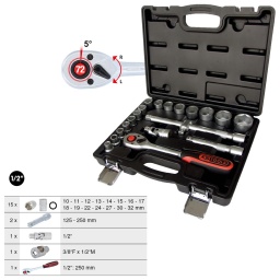 6 pans
Syst&egrave;me FlankTraction
Finition satin&eacute;e
Chrome Vanadium
Coffret robuste en mati&egrave;re plastique
