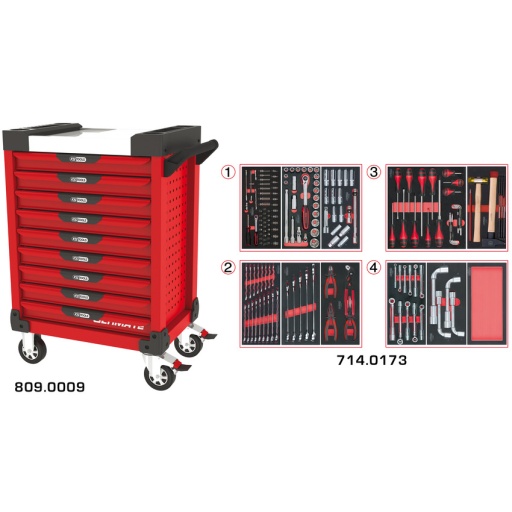 Servante ULTIMATE rouge 9 tiroirs équipée de 173 outils